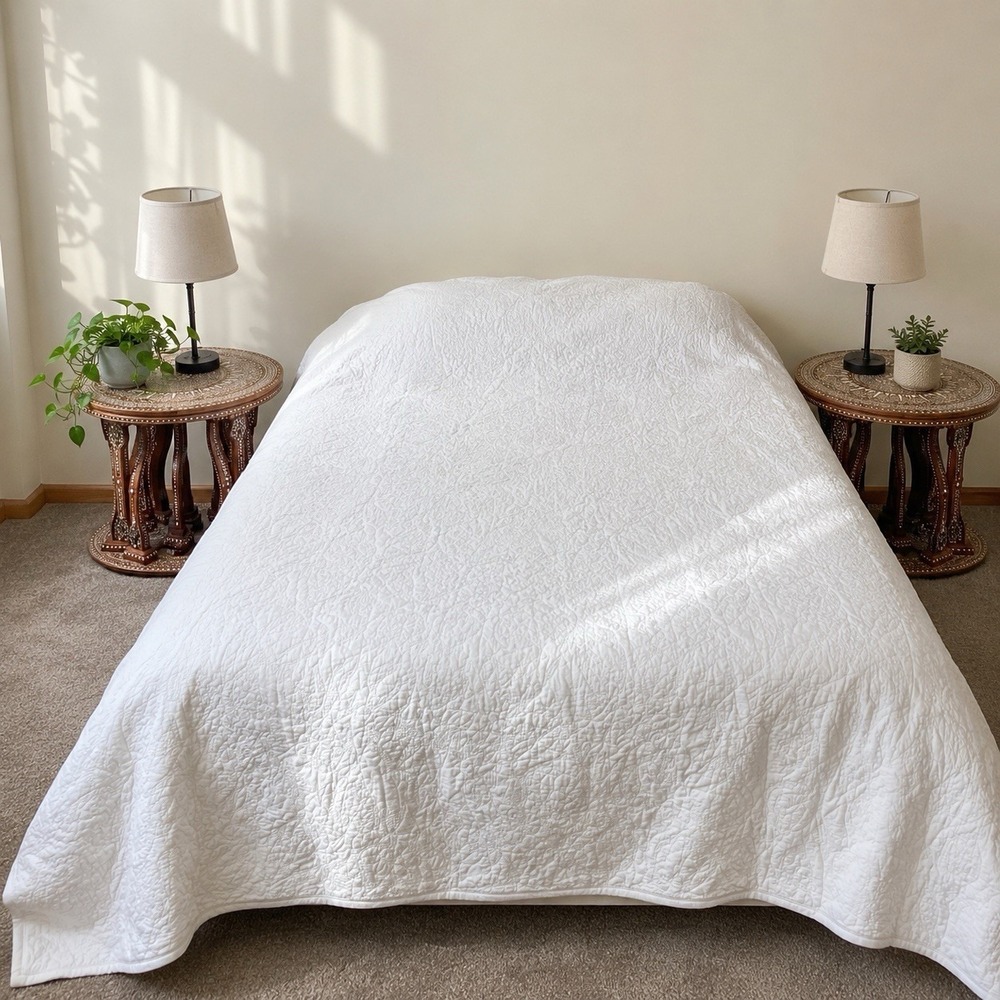 Simply Shabby Chic Quilt Queen 90x90" White Floral Cotton Provence Country